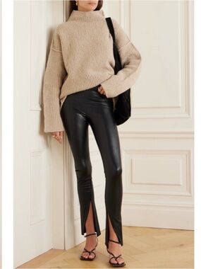 Faux Leather Split-Hem Leggings in Black